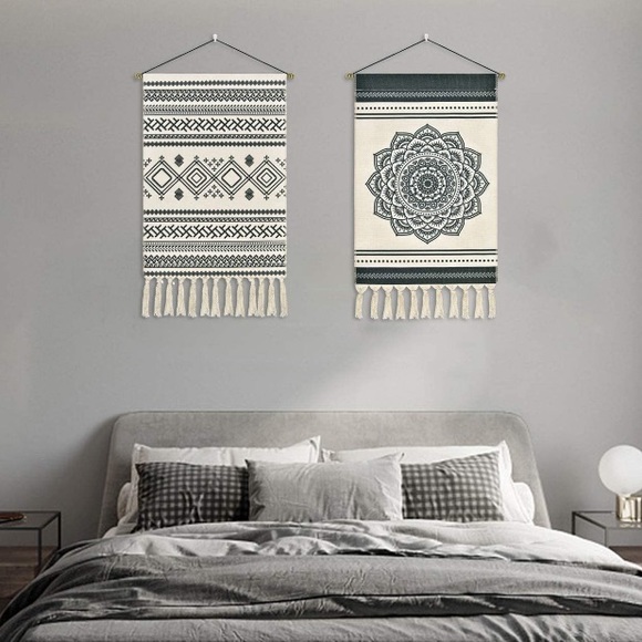 Woven Tassel Bohemian Modern Floral Pattern Indie Macrame Wall Art Decor - Picture 2 of 6